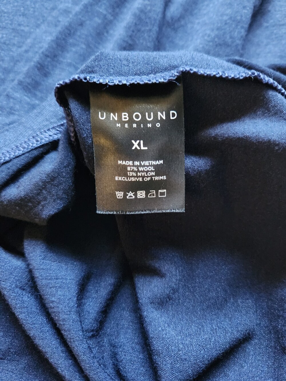 Unbound Merino Ultralight Crew Neck T-Shirt XL Navy Blue Wool Blend Tee - Picture 4 of 8